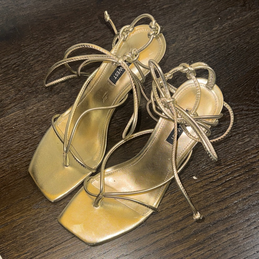 Nine West gold wrap heels